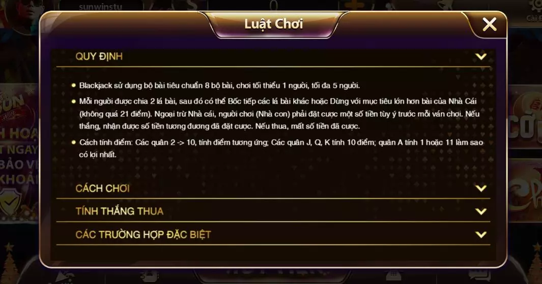 Nằm lòng quy tắc chơi Blackjack Sun Win