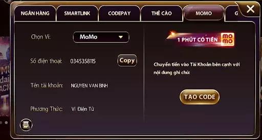 Nạp tiền sun win qua momo