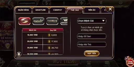 Nạp tiền sun win qua thẻ cào